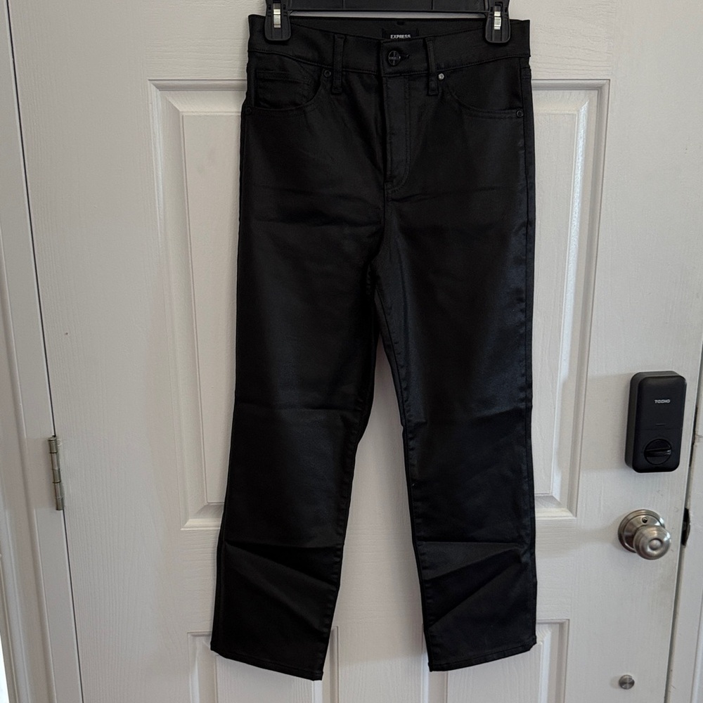 Express  straight ankle high rise Black coated pants.